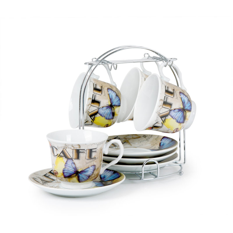 Ensemble de tasses à café sur pied en métal Lorren Home Trends