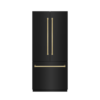ZLINE Autograph Edition 36 in. 19.6 cu. ft. French Door Built-In Bottom Freezer Refrigerator with Water Dispenser and Ice Maker in Satin Stainless Steel with Graphite Gray Interior