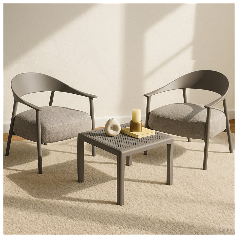 Holiday - Ensemble de chaises d'appoint modernes 2 pièces avec table basse - Ensemble de canapé à structure en acier et en PP, sièges rembourrés pour le salon, le salon et le balcon (2 chaises + 1 table)
