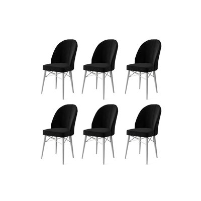 Ensemble de chaises modernes 6 pièces, noir et blanc, 17,3 po x 37,8 po x 16,5 po | Structure 100% métal, tissu Babyface, dossier en mousse à 18 bandes et siège en mousse à 22 bandes | Pieds en bois élégants, parfaits pour la salle à manger et les espaces de vie