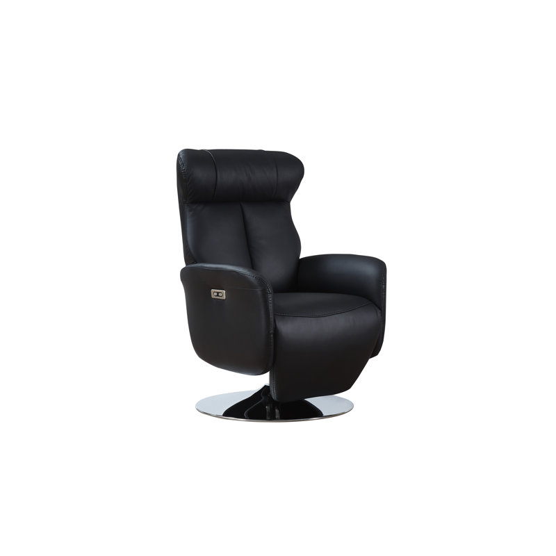 Gino Leather Swivel Power Recliner, Black Genuine Leather