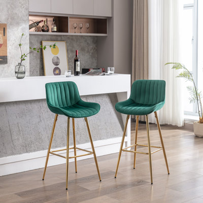Tabouret de bar en velours avec repose-pieds chromé, ensemble de 2