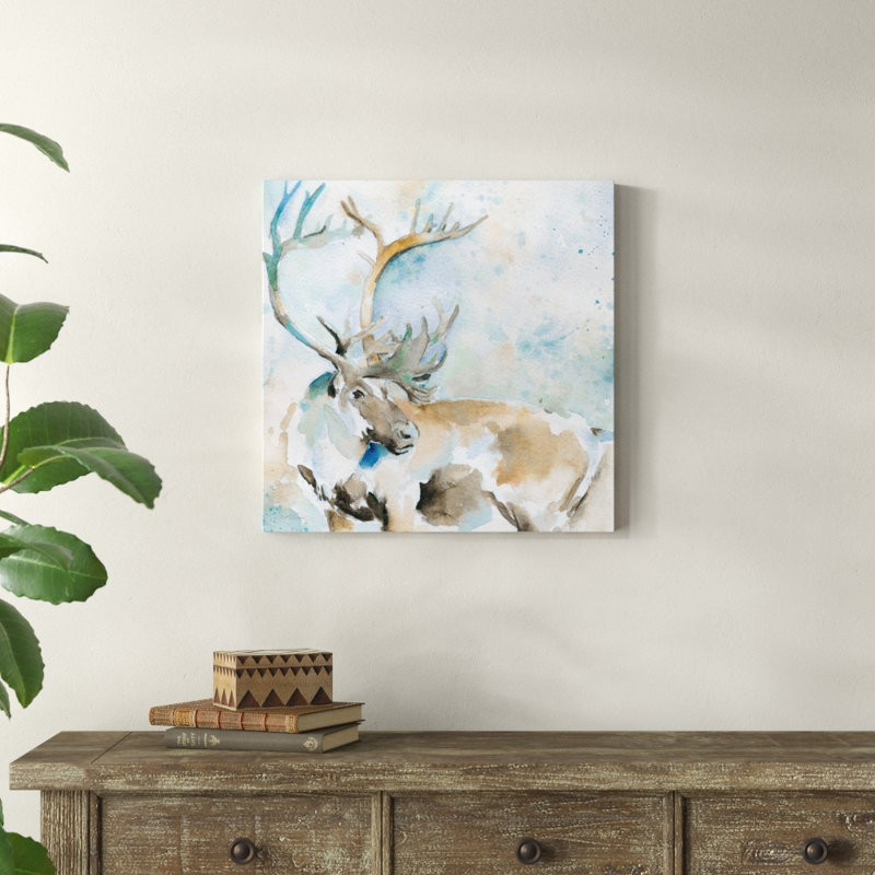 « caribou on blue », reproduction d’art sur toile tendue, H 24 po x l 24 po