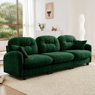 Canapé modulaire à trois places avec chenille douce, assise ergonomique et base en bois pour canapé-lit, espaces de vie combinés flexibles