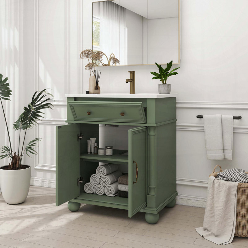 Meuble-lavabo Mid-Century avec base colonne romaine, vert, Vert