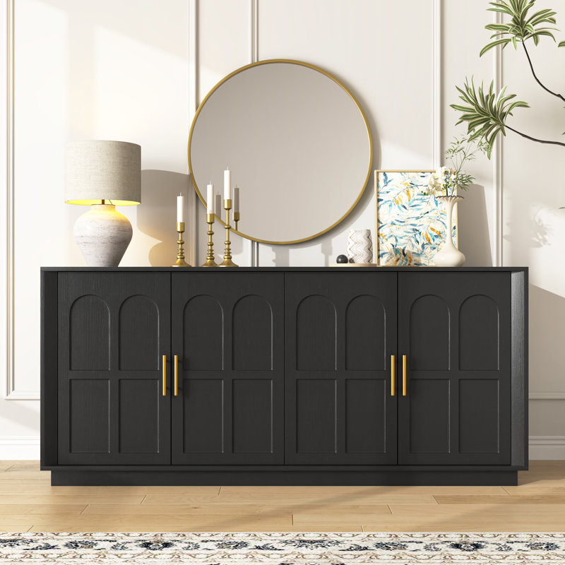 66.5'' Wood Buffet Sideboard With 4 Arched Doors, Modern Storage Cabinet, Black