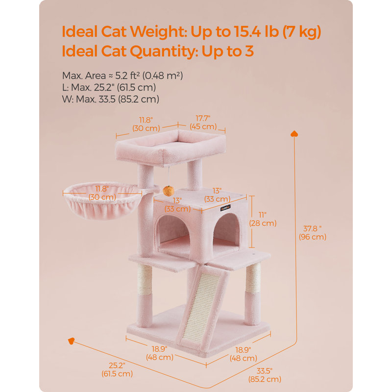 96cm H Cat Tree, Jelly Pink