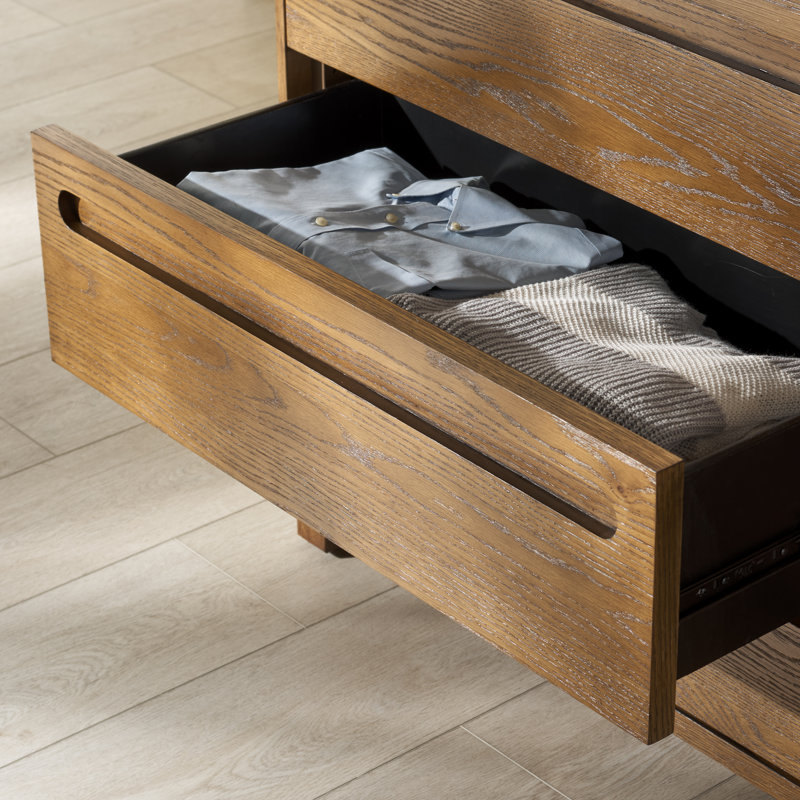 Commode 6 tiroirs Lesheka, Chêne moyen
