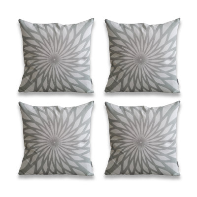 Set Of 4 Printed Outdoor On White Base Pillow Cover ( Set Of 4)