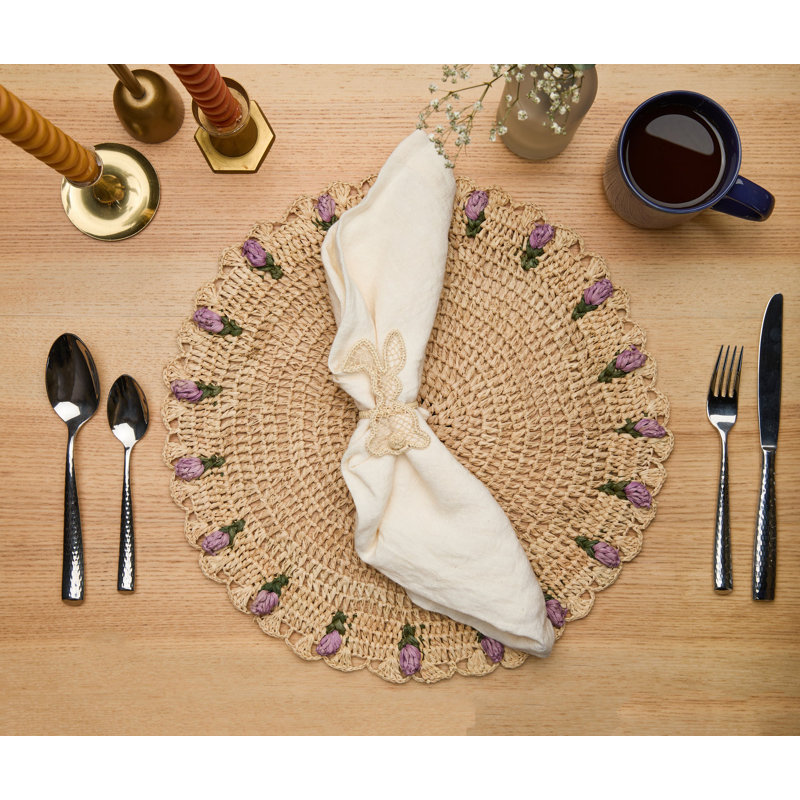 Anneau de serviette de lapin tissé à la main - Paille Toquilla naturelle - Coelho et décoration de table de Pâques