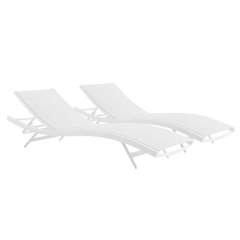 Glimpse 78" Long Reclining Chaise Lounge Set, Blanc