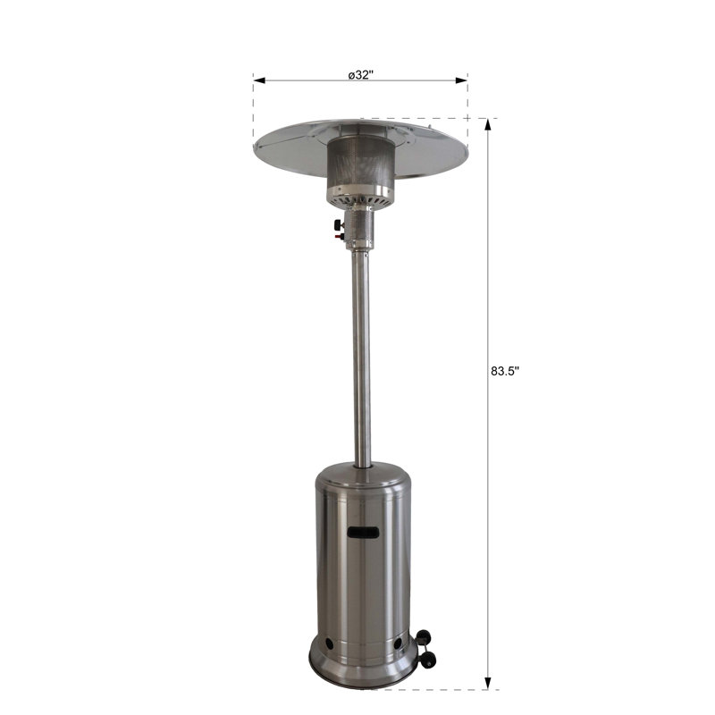 Chauffage sur pied 46 000 W - Fournit une chaleur constante, construction en aluminium, hauteur de 212 cm, compatible avec une bouteille de propane de 9 kg. Chauffage de terrasse 46 000 W - Construction robuste, poids de 30,8 kg, sécuritaire et