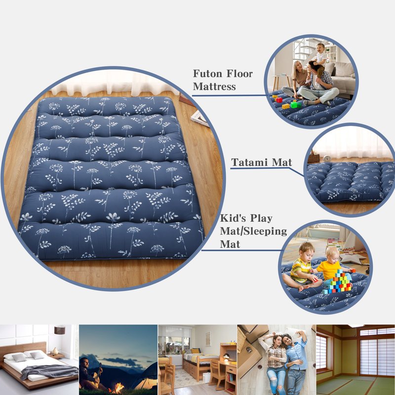 Matelas futon japonais, Bleu, Lit double