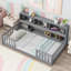 Full Floor Bed With Side Bookcase,Shelves,Guardrails-491149416-491149399