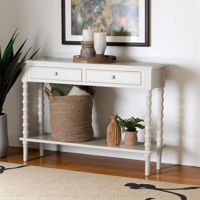 Altha 2-Drawer Console Table in White Finish with Spindle Legs, 32.15" H X 45.1" W X 12.81" D, White