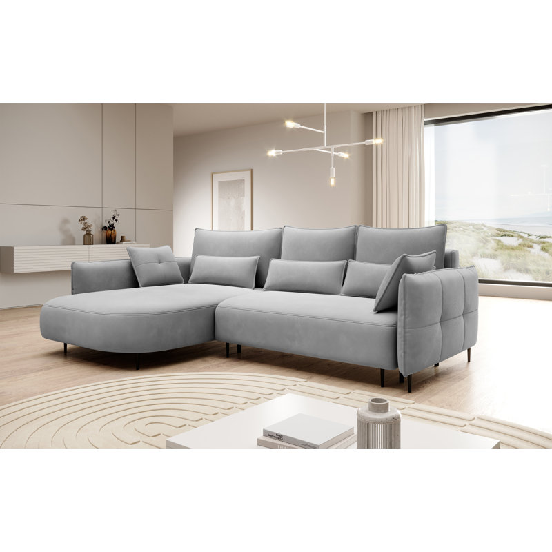 Bairo 3 Seater Fabric Reclining Sofa & Chaise, Grey, Left Hand Facing