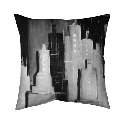 Abstract black and white cityscape - 18"x18" Throw pillow - Poly twill - Print on demand