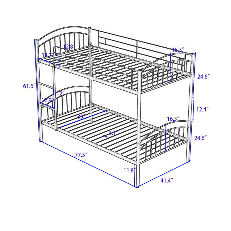 Gregario Kids Twin Over Twin Bunk Bed, Silver