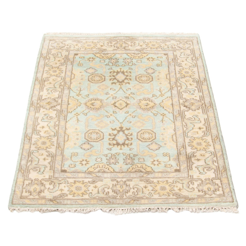 Tapis unique en laine noué à la main beige et brun nouvel âge 4 pi 1 po x 5 pi 10 po Glyndwer