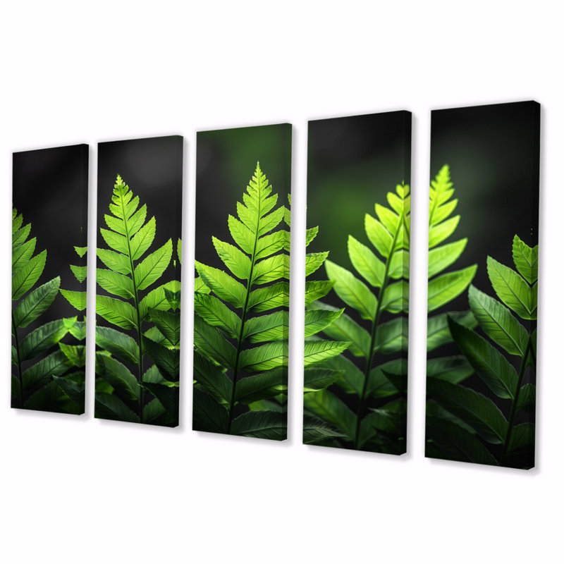 Ensemble de reproductions d'art murales vertes et noires, "Nirvana Ferns I" - fougères, H 32 po x l 80 po