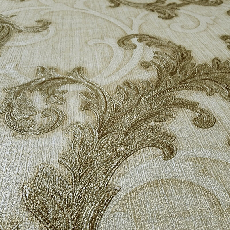 Versace Calligraphy Beige Brass Barocco Designer Textured Damask Wallpaper Rolls