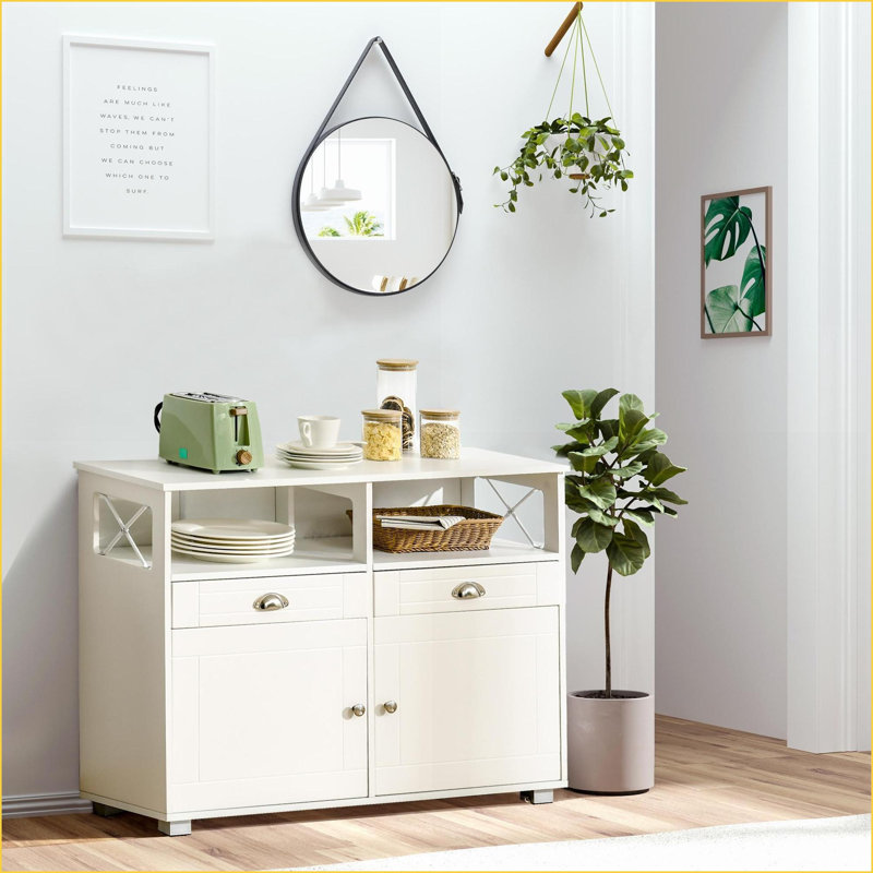 Buffet Buffet, rangement moderne blanc avec tiroirs, armoires & amp; Tablettes réglables | Panneau de fibres à densité moyenne, panneau de particules