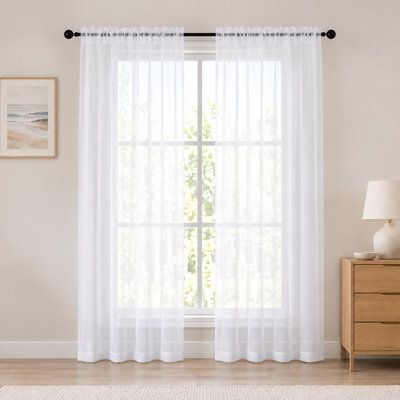 Light Yellow Sheer Curtains 72 Inches Long 2 Panels for Living Room, Rod Pockets Airy Window Treatments Voile Sheer Black Curtains Panels Lightweight for Front Back Patio Glass Door, 42" W