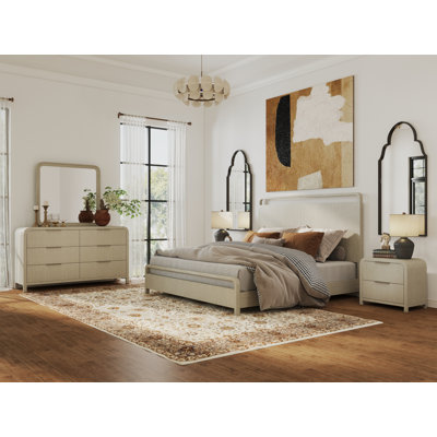 Croskey 5-Piece Bedroom Set With Panel Bed, Dresser, Mirror, And Two Nightstands In Light Gray by Latitude Run