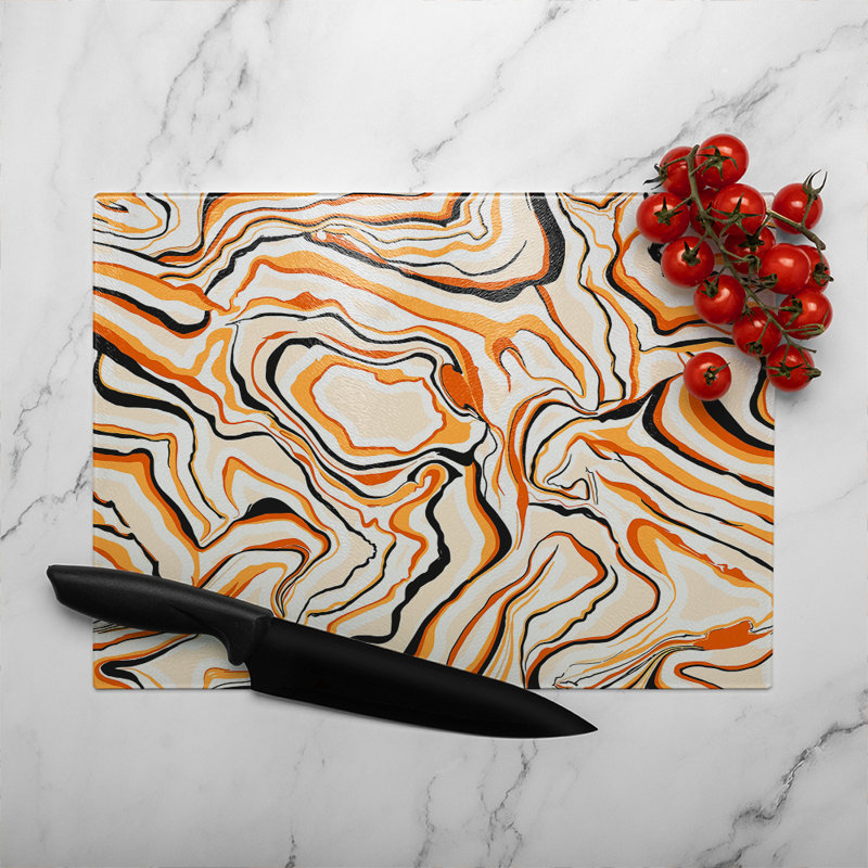 Warm Toned Liquid Marble Glass Chopping Board
