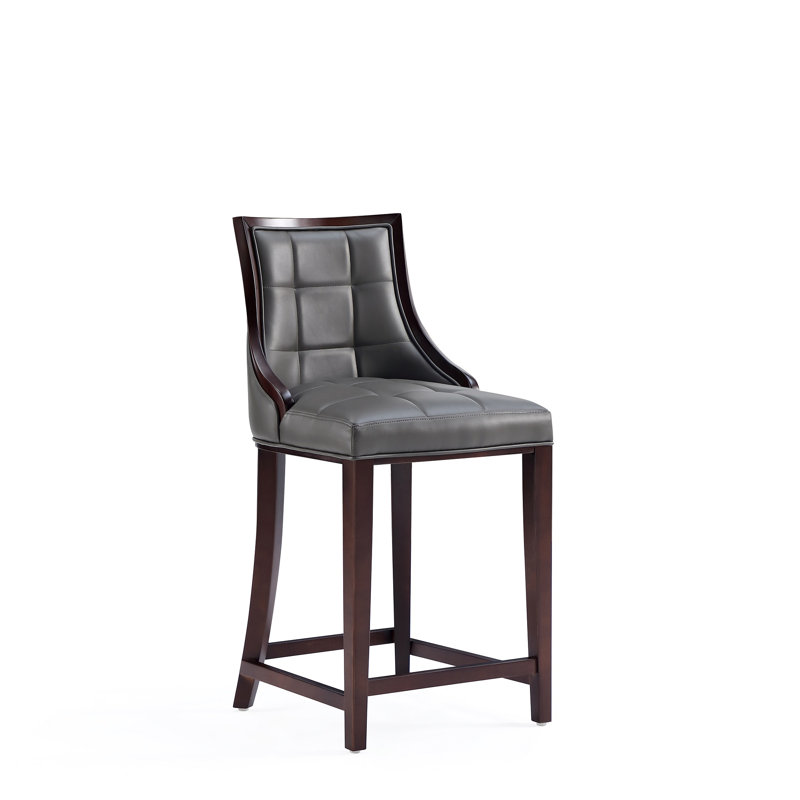 Fifth Avenue Traditional Vegan Leather Upholstered Beech Wood Counter Stool in Graphite, Counter Stool (26" Seat Height)