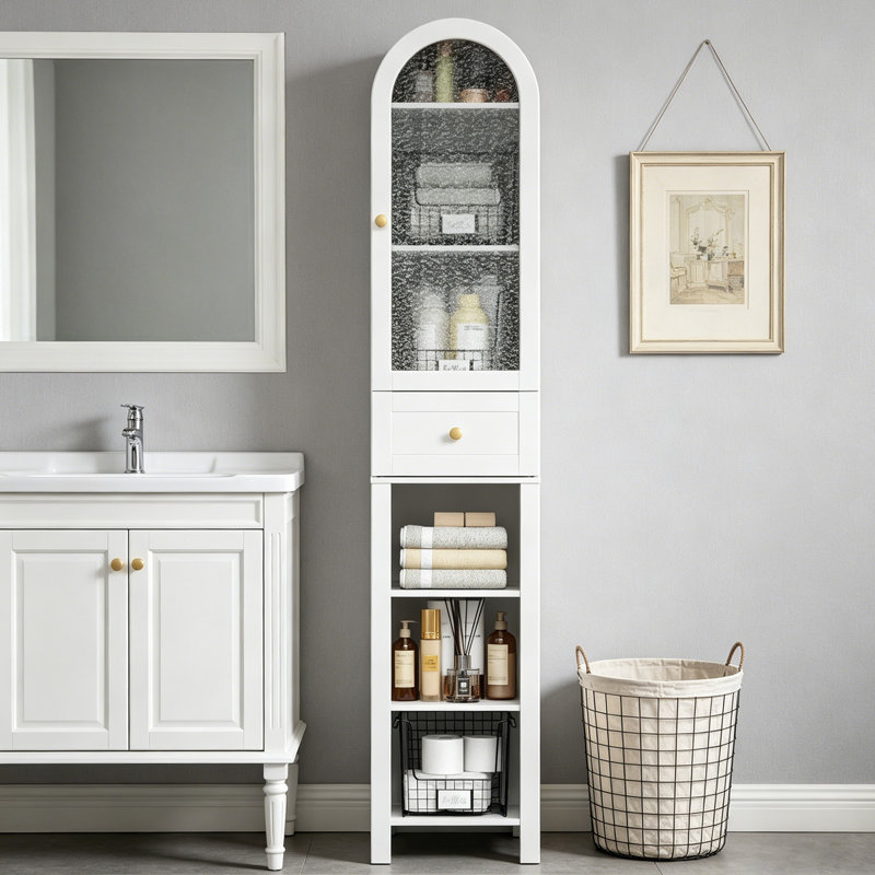 Armoire de rangement étroite de 70 po de hauteur pour salle de bain, salon, cuisine, Blanc