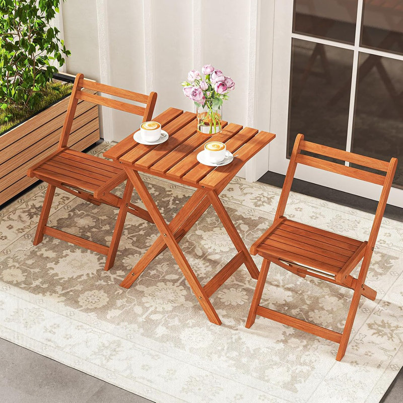 Ensemble bistro 3 pièces en bois massif avec 2 chaises pli ...