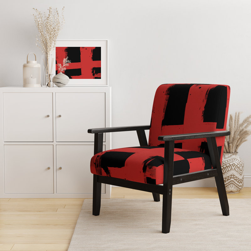 Crossing Paths II - Fauteuil d'appoint rembourré moderne, Red/Black Velvet