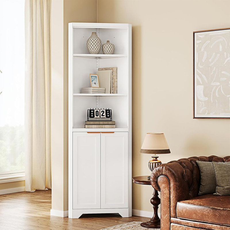 Grande armoire de coin blanche - unité de rangement en métal avec 2 portes et 3 tablettes pour la cuisine, la salle de bain ou le salon