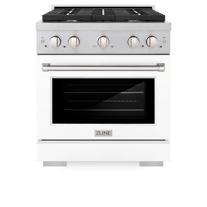 ZLINE 30 in. 4.2 cu. ft. Paramount Gas Range with 4 Burner Cooktop and Convection Gas Oven in Satin Stainless Steel, White