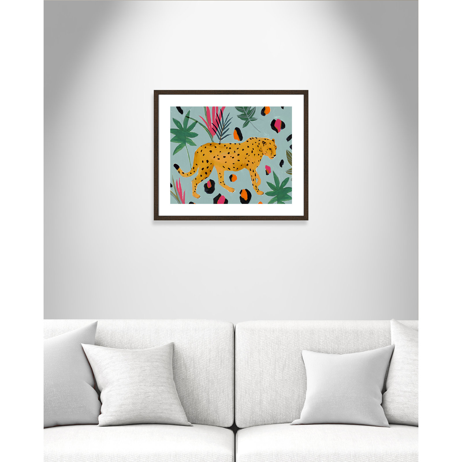 Nyles "Walking Cheetah II" Painting by Isabelle Z, 21.5" H x 25.5" W x 0.75" D, Walnut Wood Framed Paper