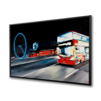 Bus travel by night - Red Bedroom Framed Canvas Decor