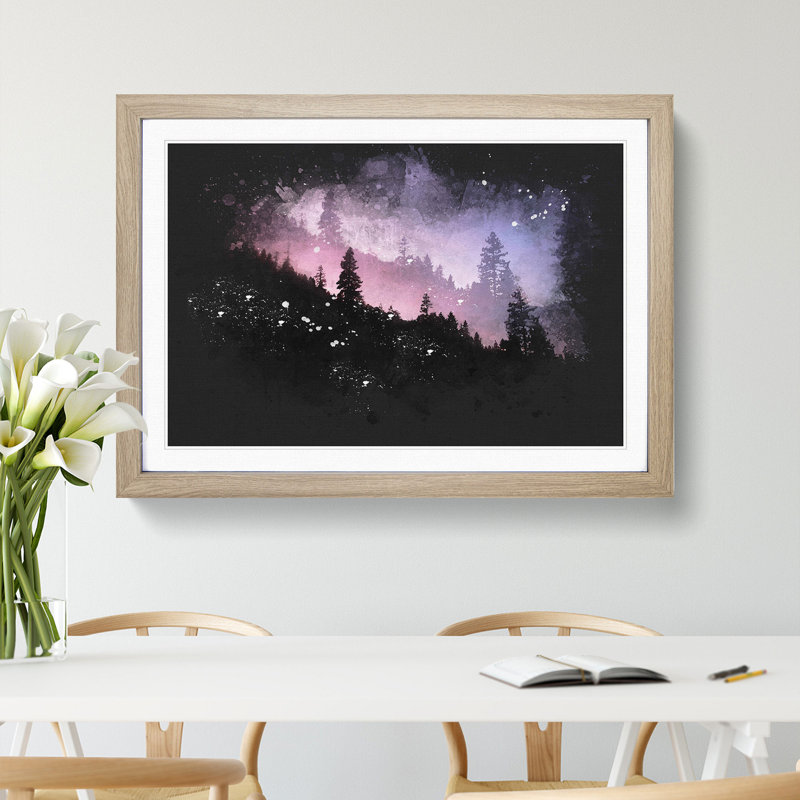 Purple Forest Paint Splash - Single Picture Frame Print on Wood, Oak Framed, 48cm H x 65cm W x 2cm D