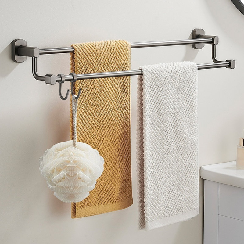 Barre à serviettes en laiton massif sans support de perceuse, organisateur mural de salle de bain double couche pour serviettes et articles de bain