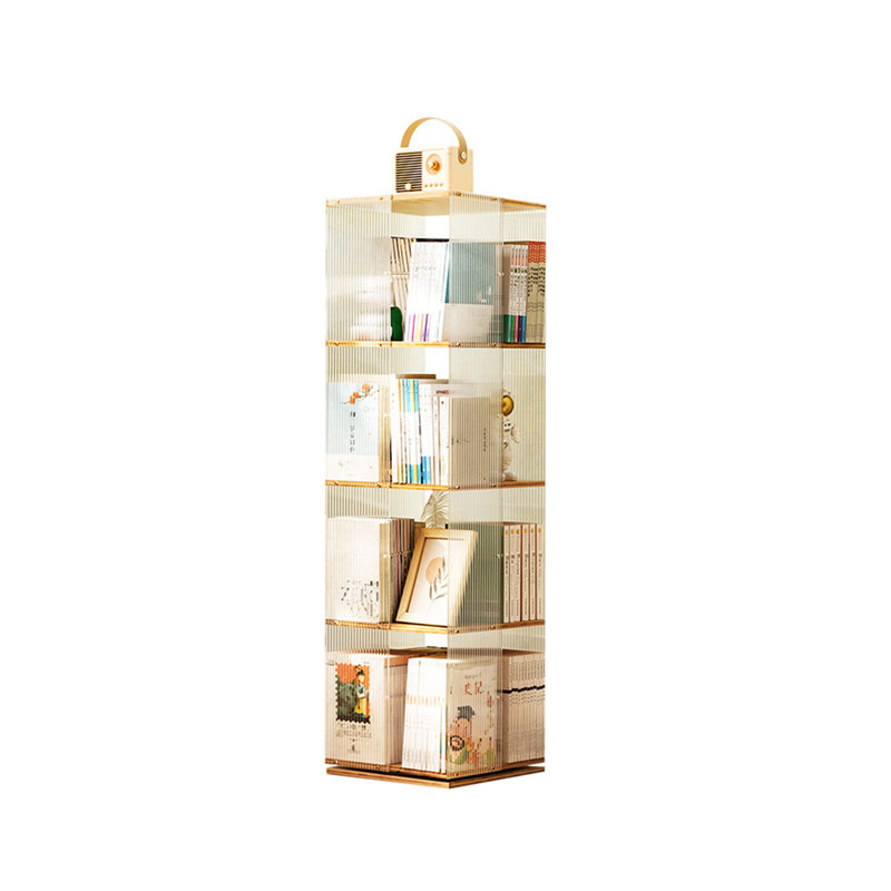 360° Rotating Bookcase Acrylic side panel Freestanding Spinning Bookshelf Storage Rack Home Office