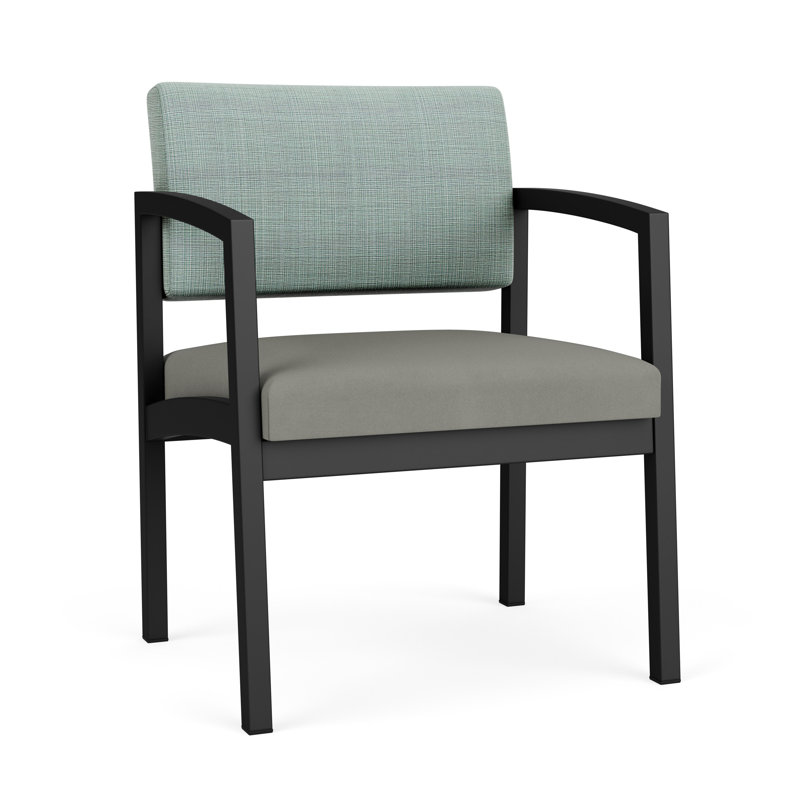 Chaise d'invité en acier Lenox, Noir, Chambray écume de mer / Patriot Plus colombe