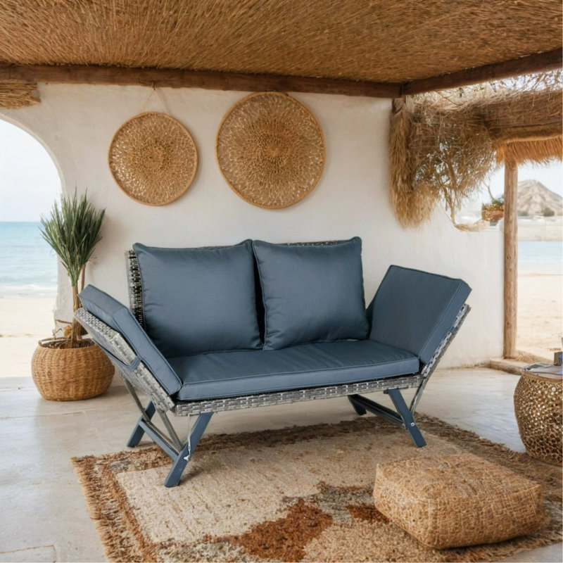 1 banc de côté pliable en osier de patio