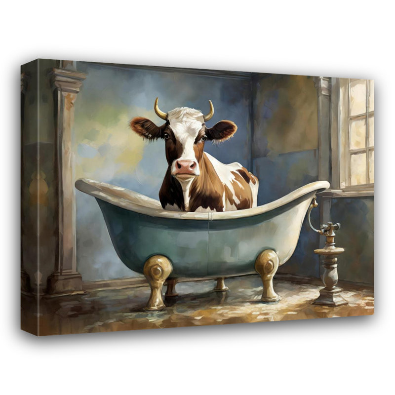 «Cow Bathaign» sur toile, H 15 po x l 18 po