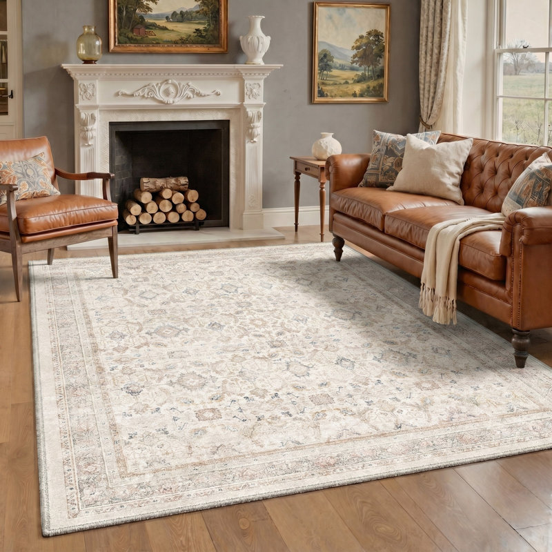 Tapis performance brun clair Abastos, Beige/Brown, Rectangle 5 pi x 7 pi