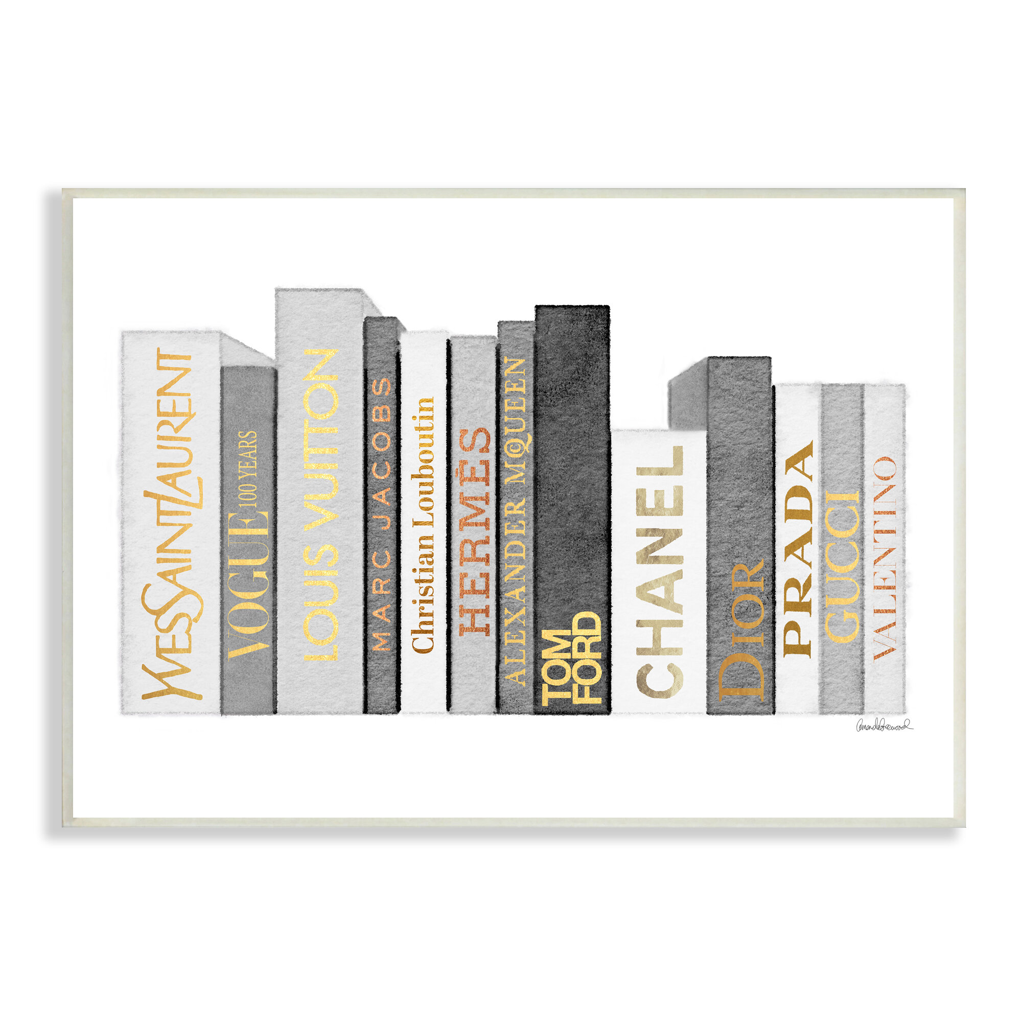 Stupell Industries Fashion Designer Shoes Bookstack Black and White Watercolor Canvas Wall Art by Amanda Greenwood