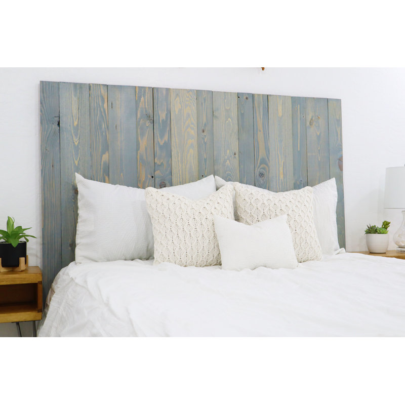 Tête de lit murale en bois massif Ashleah, Céleste, Double