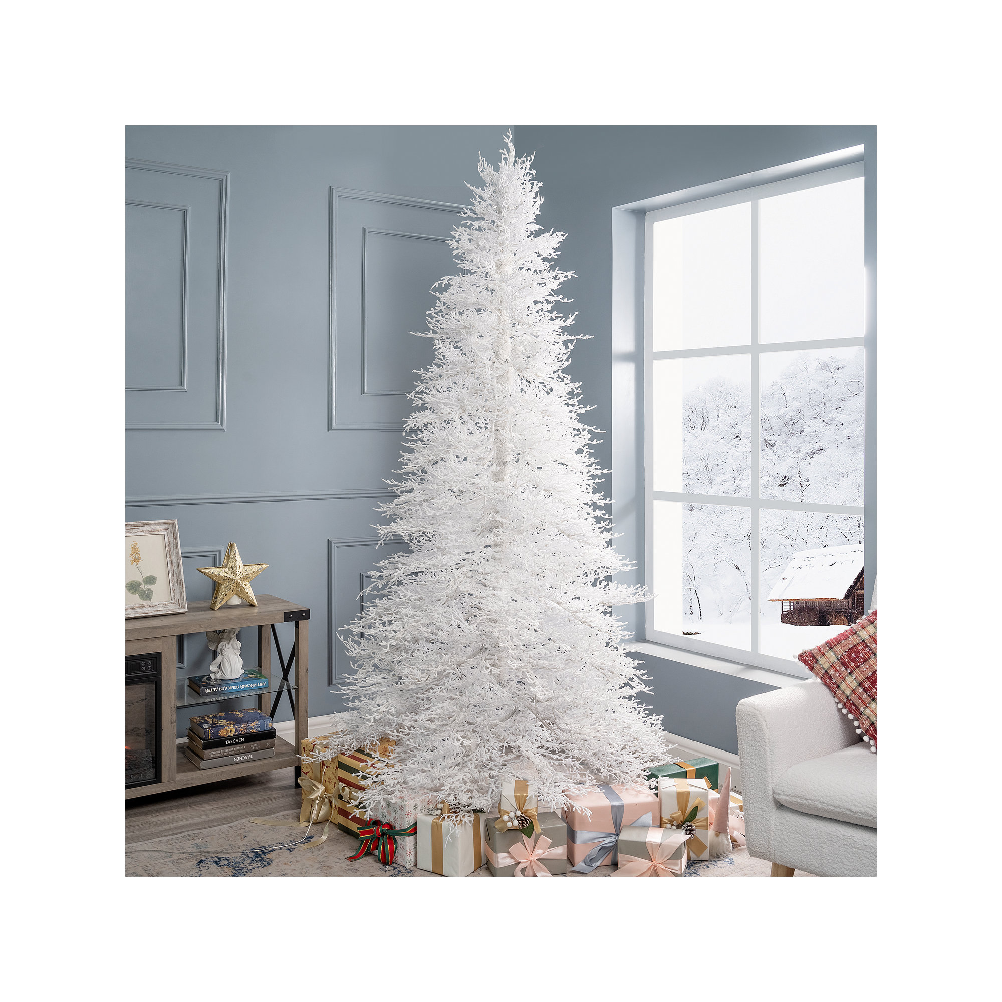 White Prelit Artificial Christmas Tree with Sturdy Metal Stand Unique White Holiday Tree, 6.5'
