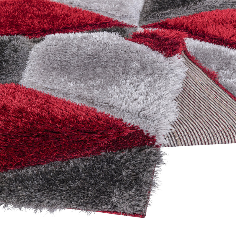 Shaggy Rug Red Large Living Room Carpet & Extra Long Hallway Runner Modern Geometric Non Slip Bedroom Area Rug