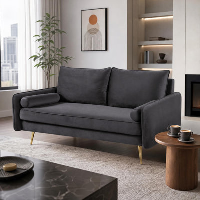 Sofa 58" velvet fabric upholstery Round Arm Loveseat