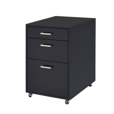 Black High Gloss & File Cabinet With 3 Drawers - Style, , 18"X22"X28"H, No Assembly, 62 Lb, Caster Wheels For Simple Transport 3 In Accents Versatility